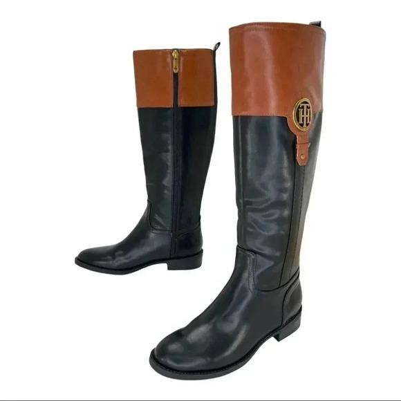 Tommy Hilfiger Ilia4 Black Tan Faux Leather Knee High Womens Boots Size 5M - Picture 10 of 12